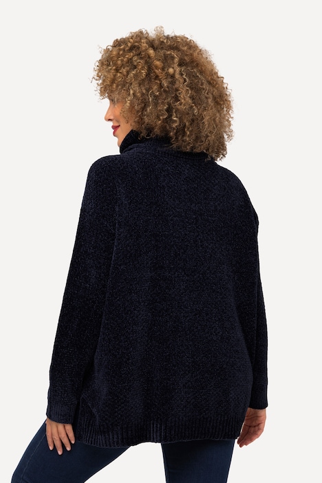 Chenille-Pullover, Oversized, Stehkragen, Langarm