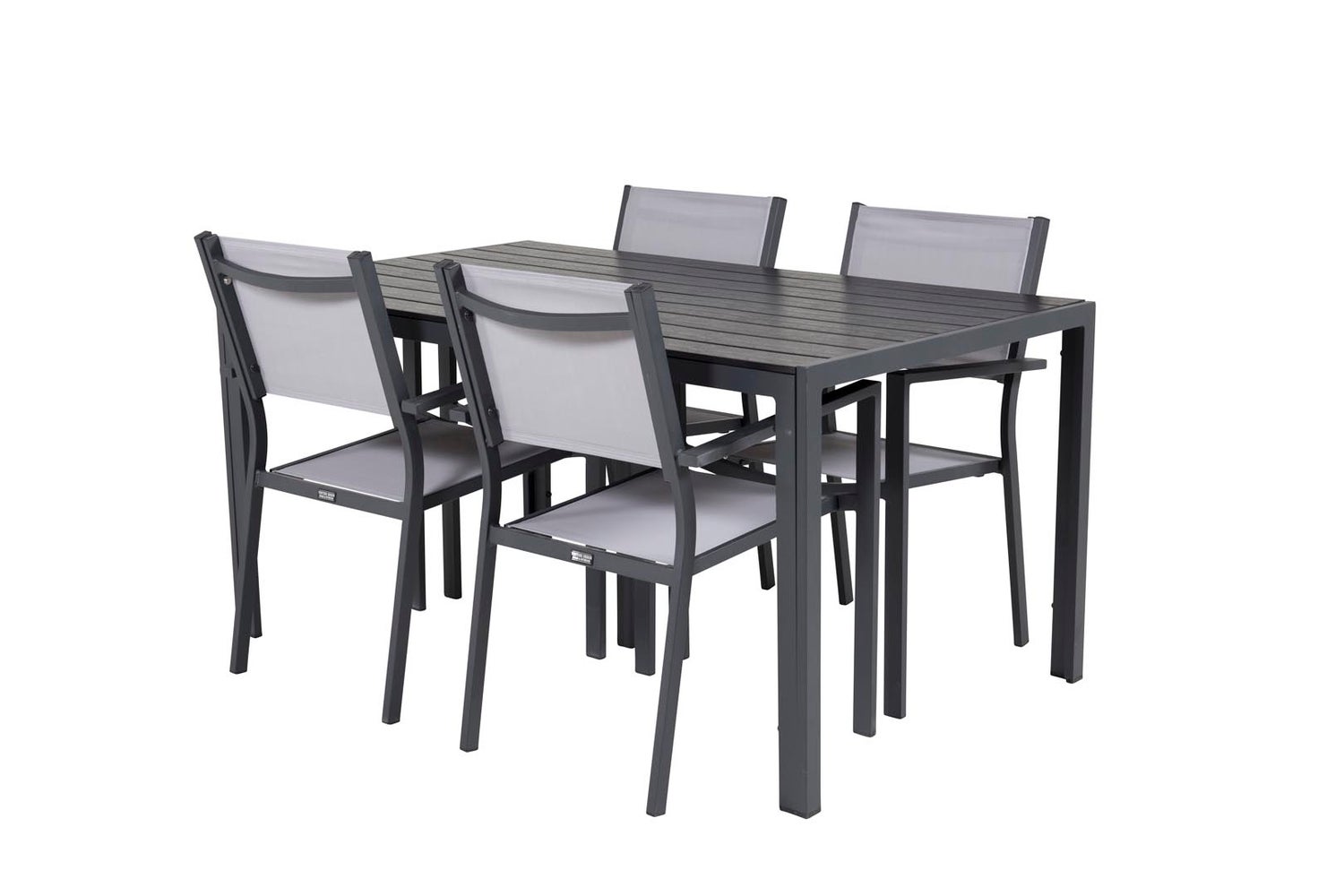 Tuinset Break: tafel 150x90cm, 4 Copacabana stoelen, zwart/grijs. 150 x 74 x 90 cm