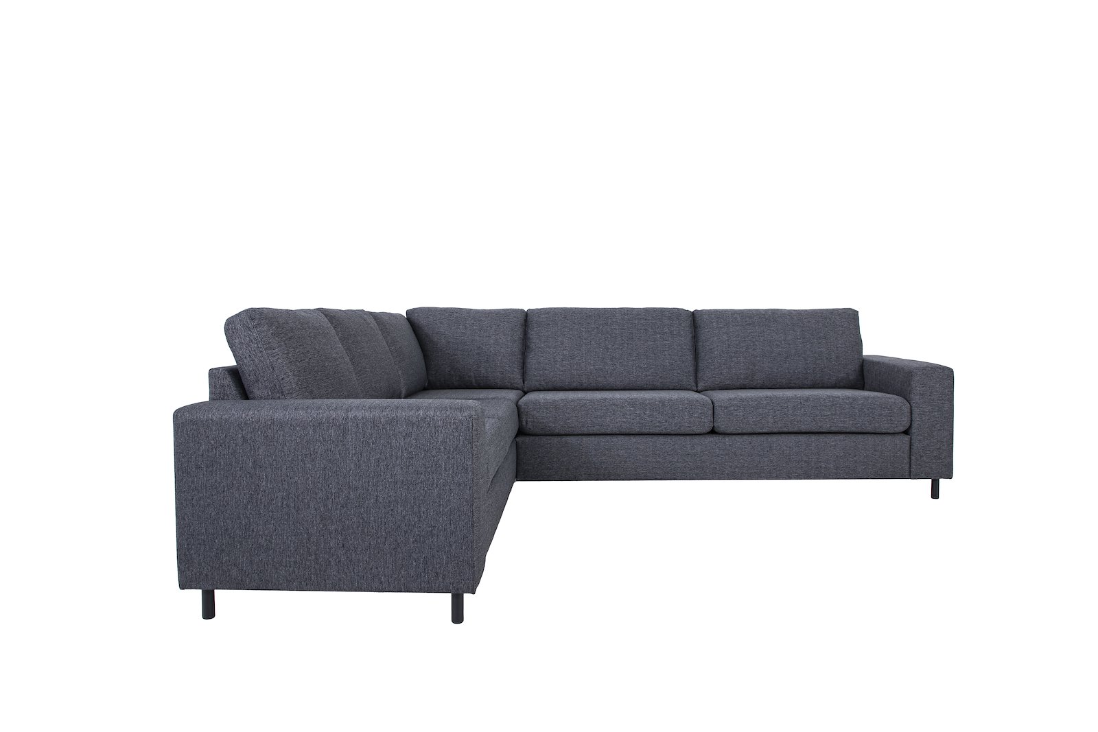 Copenhagen hjørnesofa Duo puter. Tekstil Hygge 97 Antrasitt med sorte ben. Vendbar
