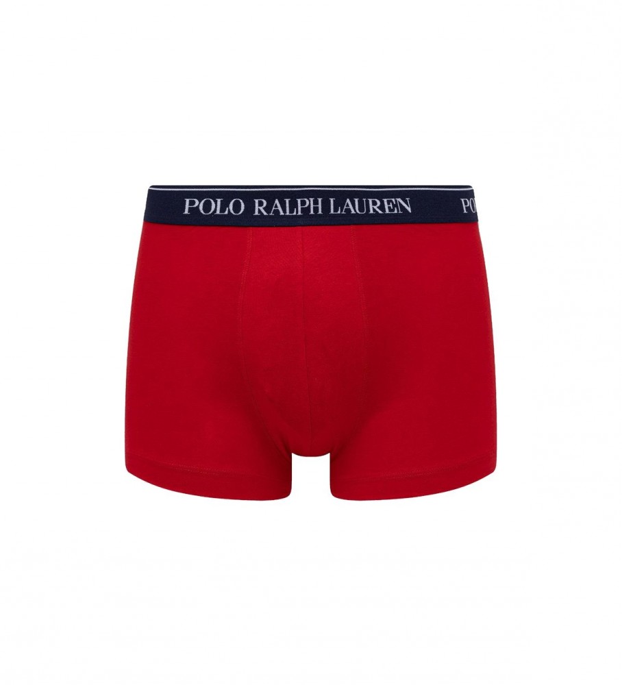 Conjunto de 5 cuecas boxer Ralph Lauren nas cores vermelha, cinza, azul e azul-marinho.
