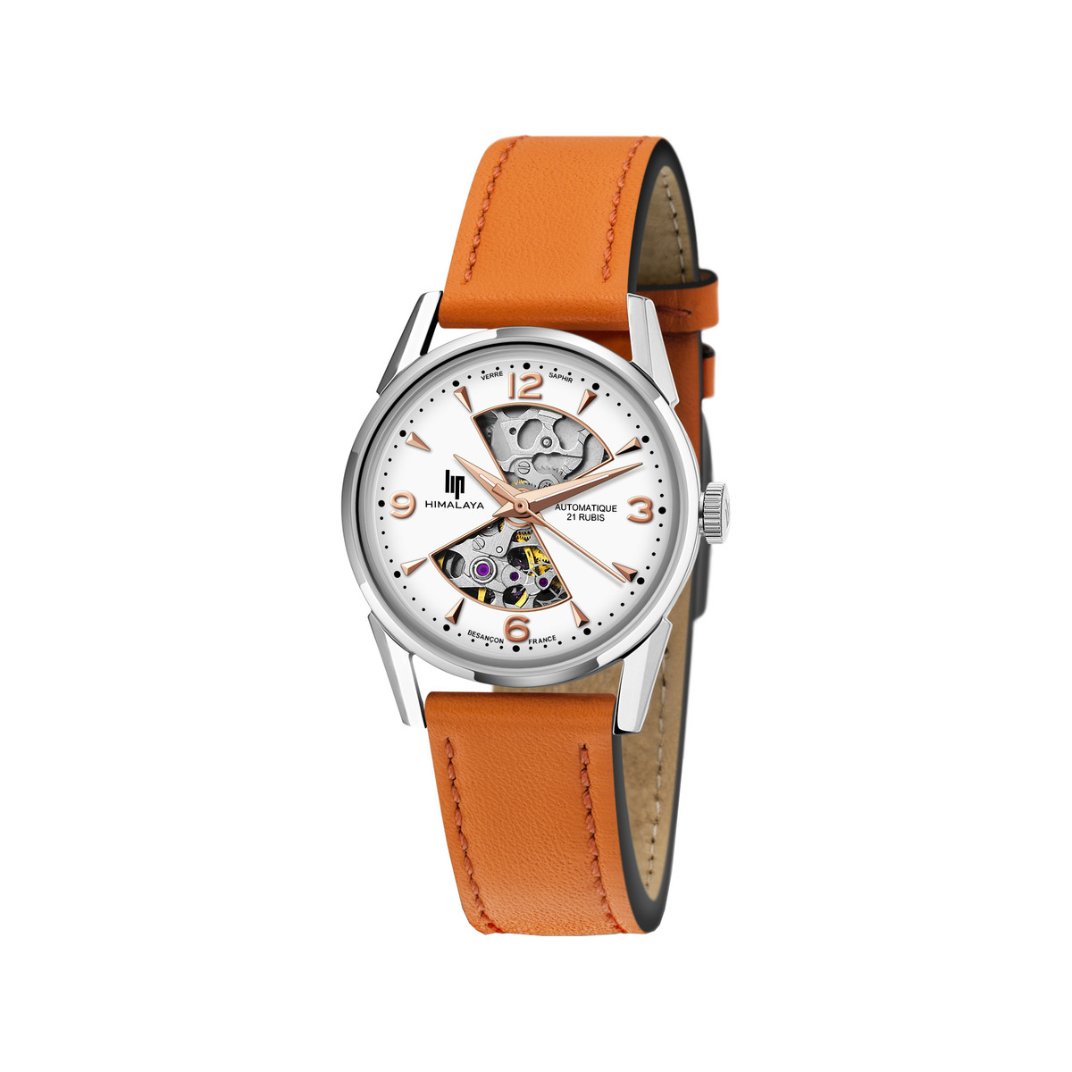 Montre Lip femme automatique acier bracelet cuir orange