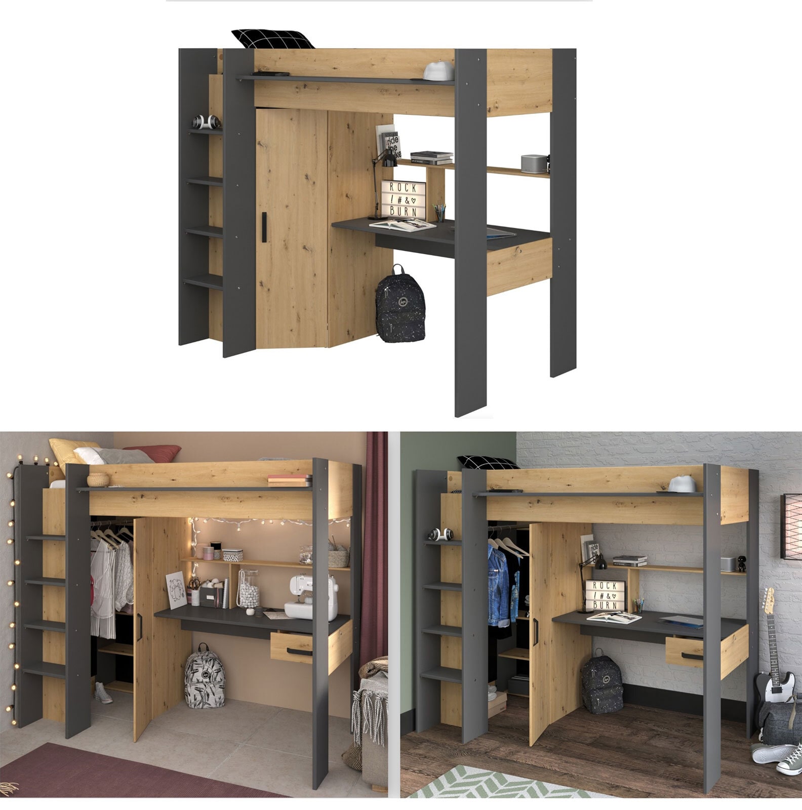 Parisot Hochbett HEAVY 1 braun/schwarz