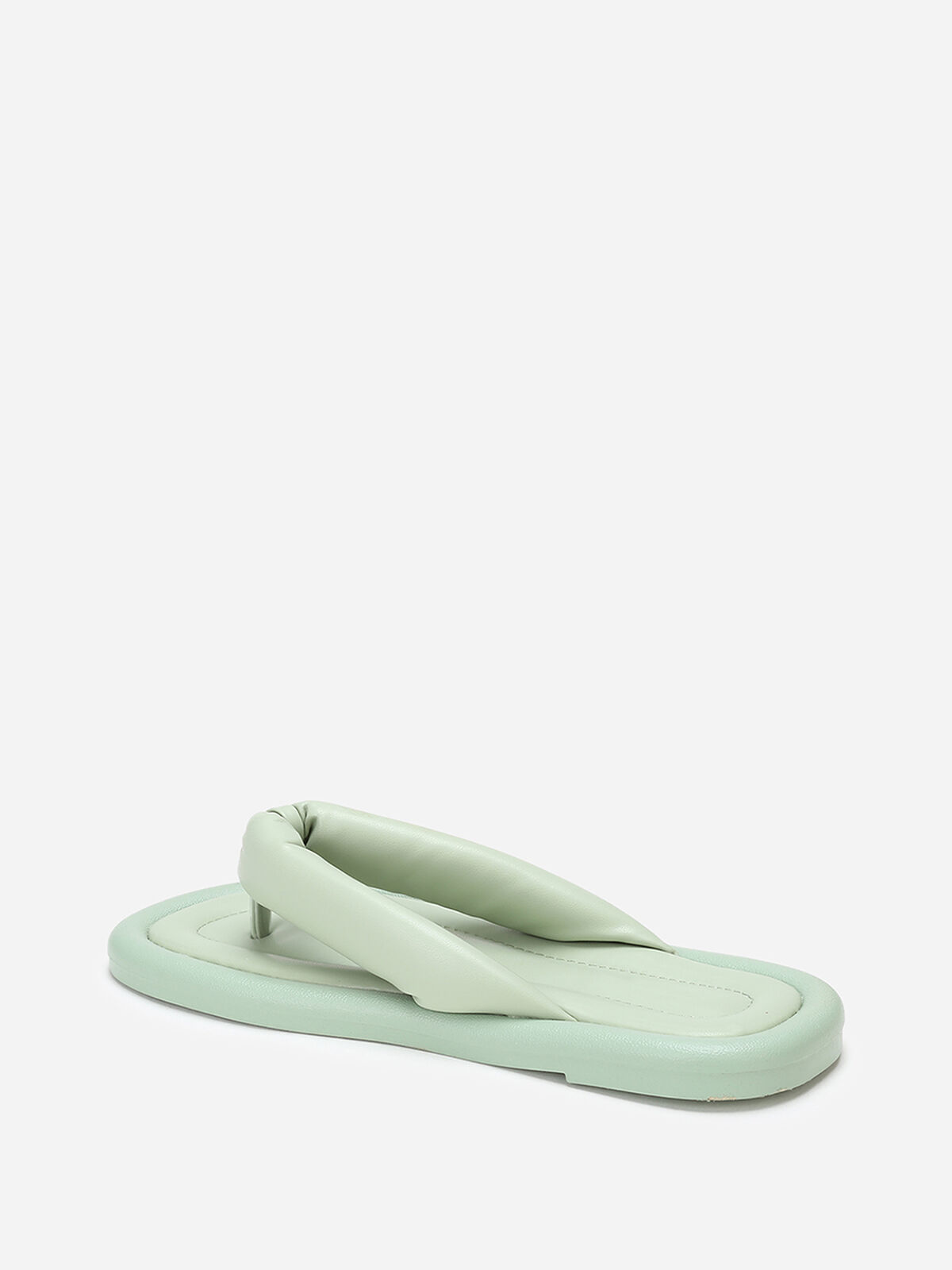 Tongs en simili à bride arrondie et matelassée- Vert