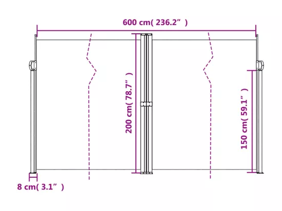 Auvent latéral rétractable terre cuite 200x600 cm