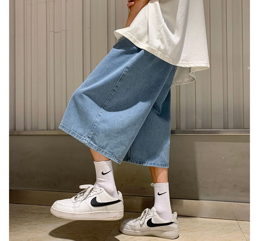 Posive - Denim shorts met hoge taille en wijde pijpen