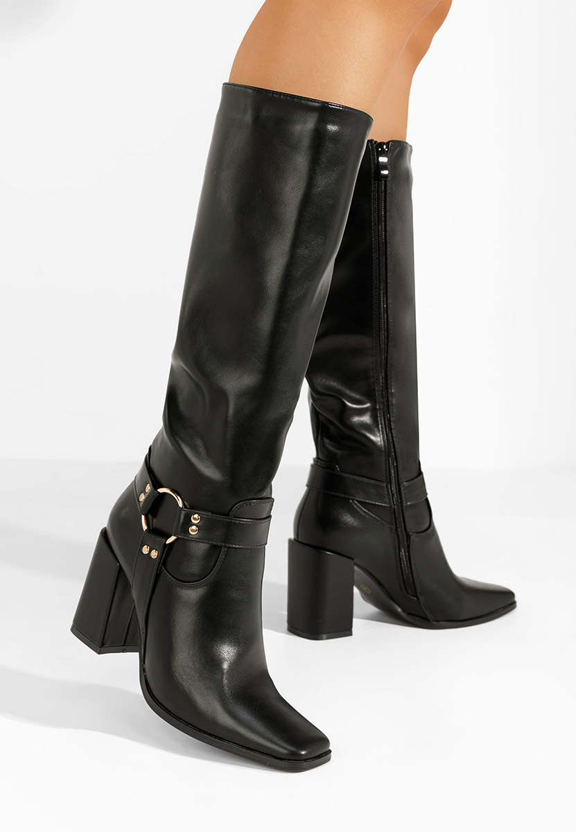 Bottes haute à talon carré noires Aviani