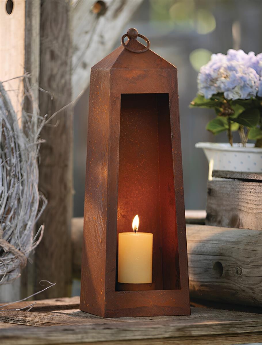 Decoratieve Passie Kaarsenhouder Roest Lantaarn van Metaal, 50 cm hoog, Tuinlantaarn met Echte Roest Afwerking, Windlicht, Lantaarn