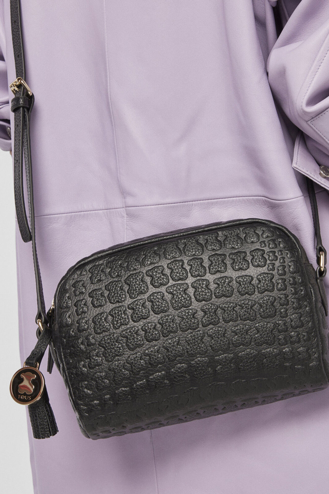 Bolsa de ombro Sherton em couro preto - Preta