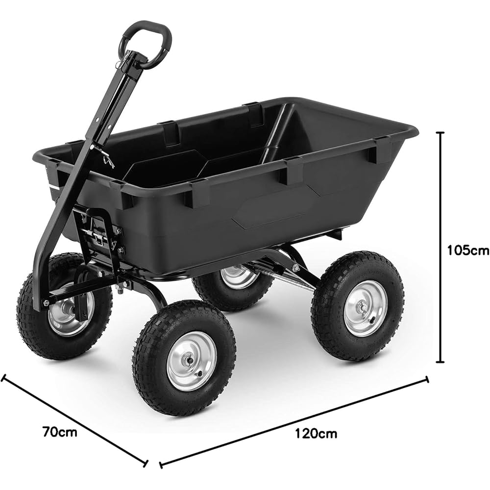 Hillvert Brouette De Jardin Chariot Basculant à Benne Basculante 4 Roues Remorque HT-Q.BASS-550 (Capacité De 550 kg, Contenance De 150 l, Fonction De Basculement, Roue ? 25 cm) : Jardin