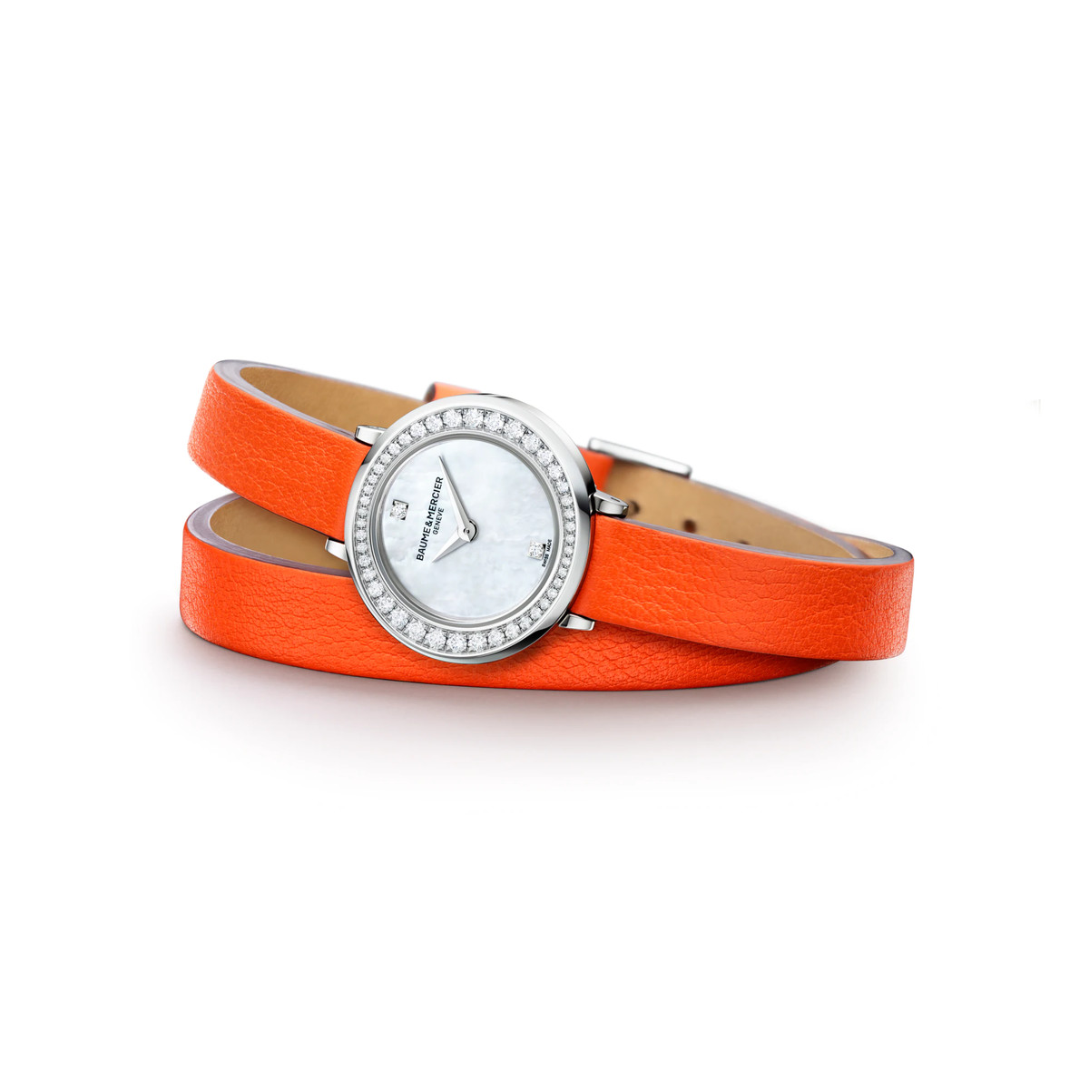 Montre Baume & Mercier Promesse femme acier bracelet double tour cuir orange