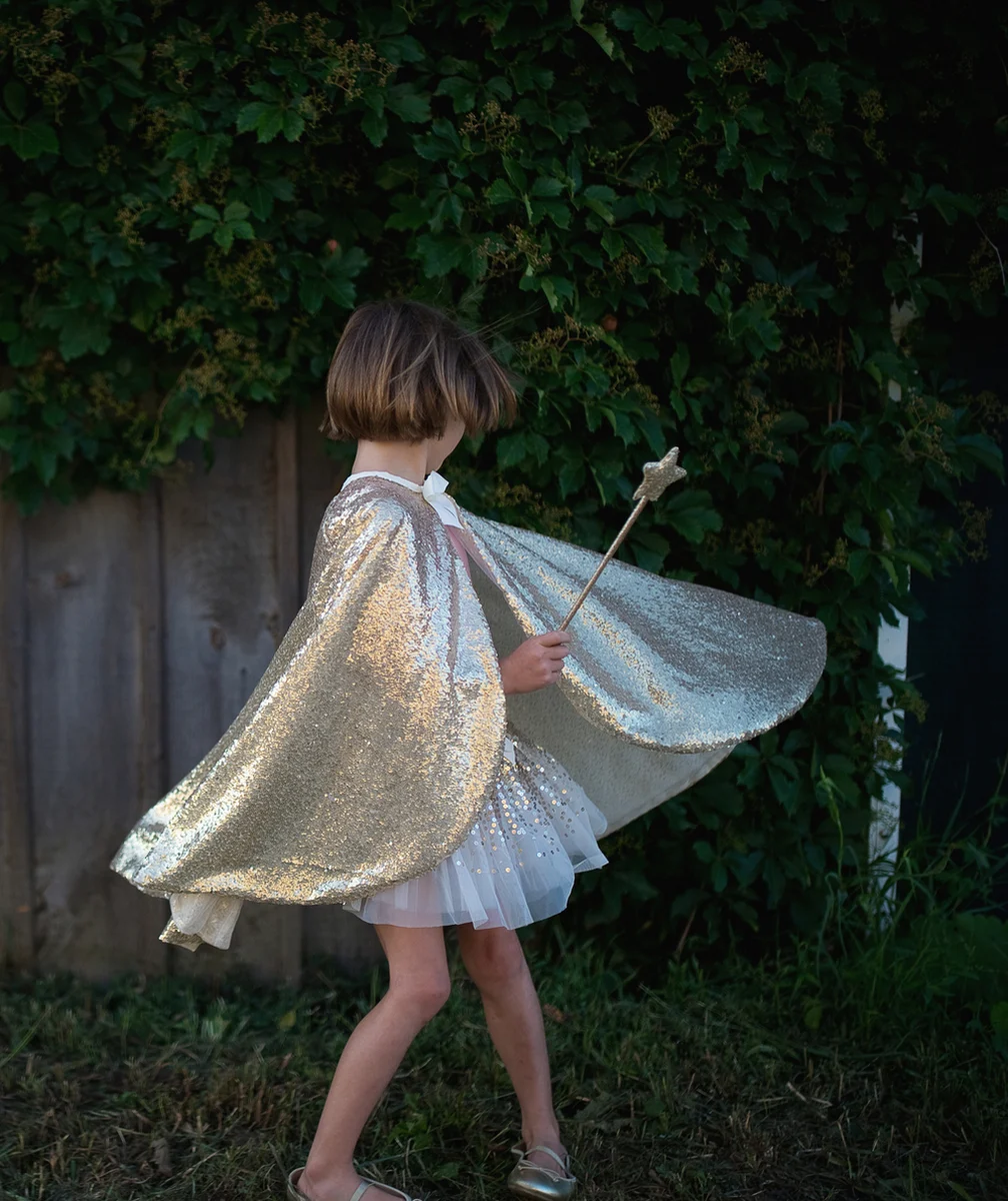 GREAT PRETENDERSDÉGUISEMENT PAPILLON FILLE COULEUR DORÉE AVEC JUPE AILES ET BAGUETTE