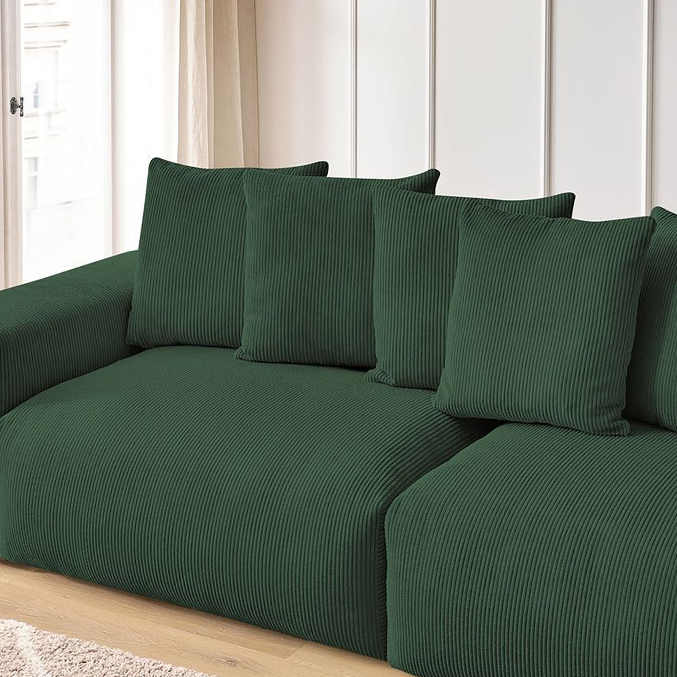 Bobochic Canapé 4 places moelleux voltaire velours côtelé vert - 320x124x75 cm
