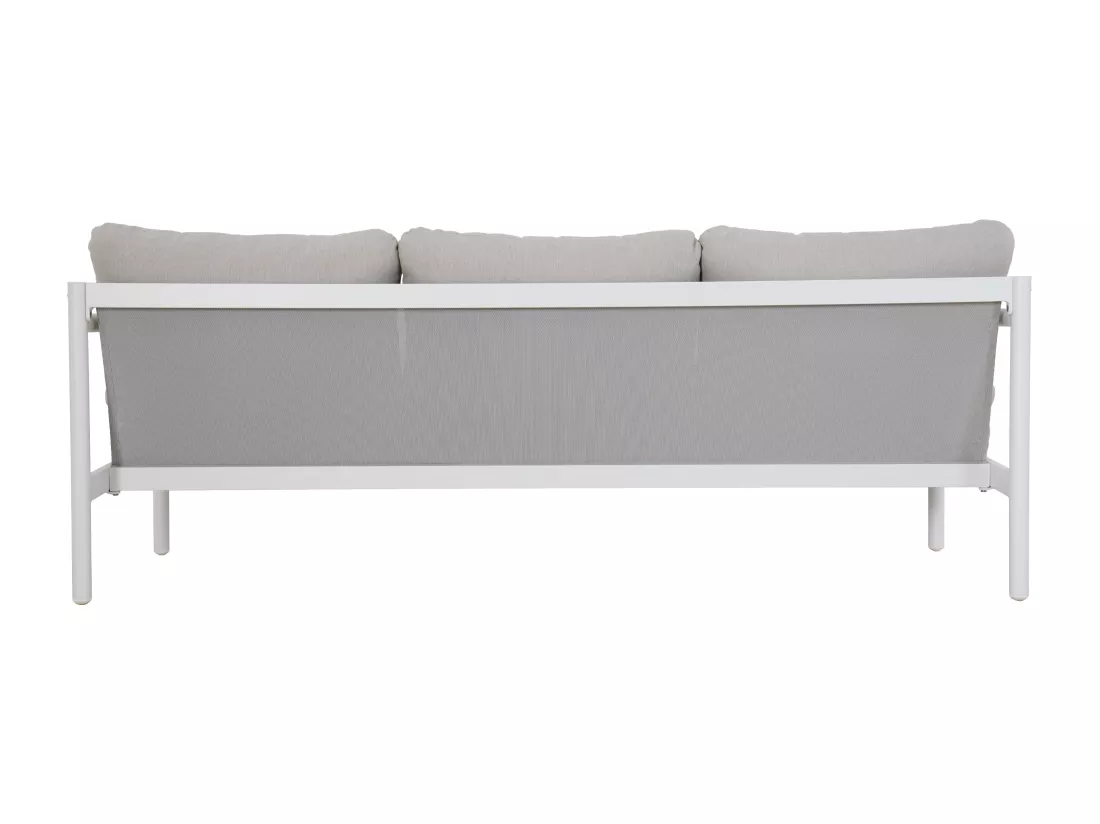 Salon de jardin en aluminium : un canapé 3 places, 2 fauteuils et une table basse - Blanc coussins beiges - LAKIT de MYLIA