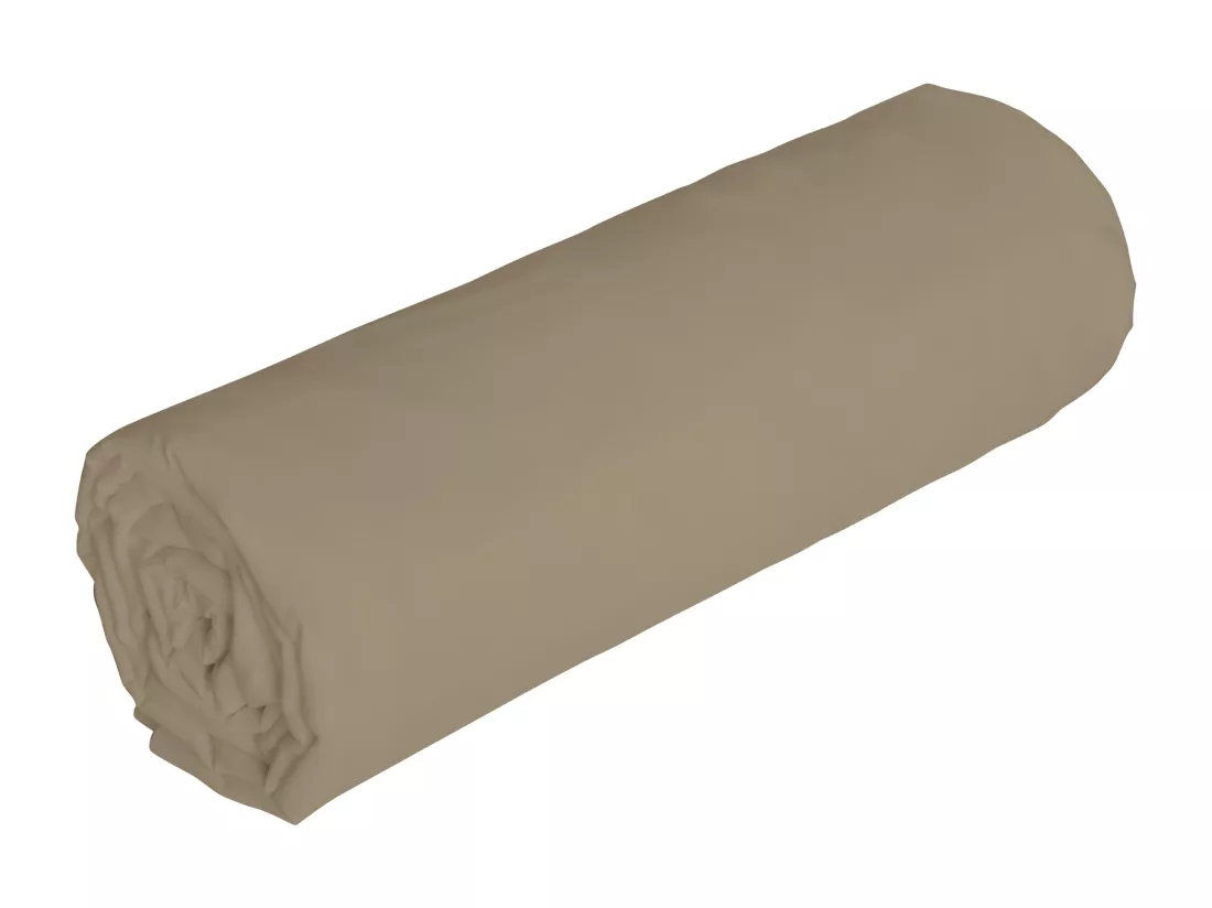 Drap housse en lin et coton 57 fils/cm² - 140 x 190 cm - Bonnet 30 cm - Taupe - AURELLE