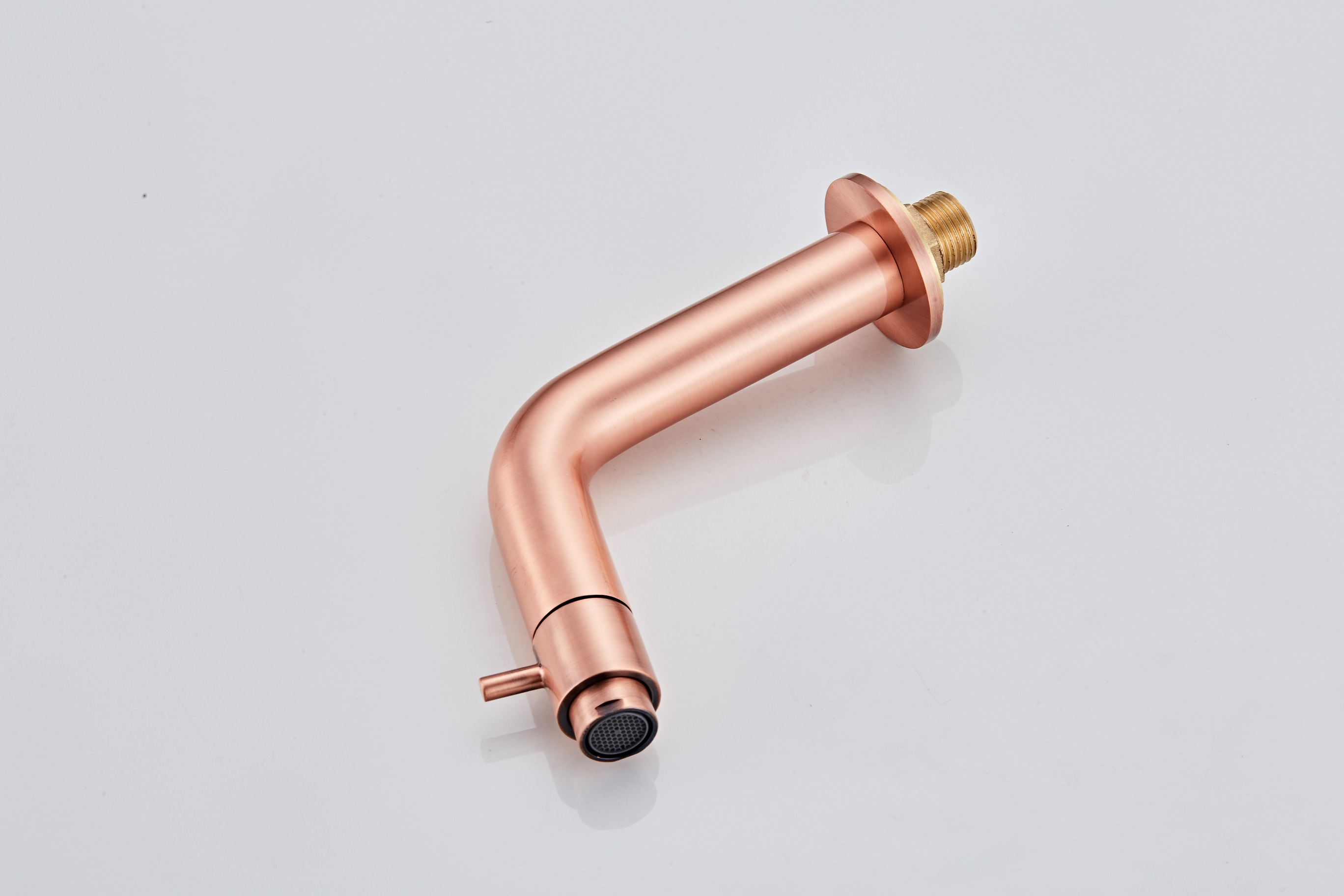 Saniclear Seba fonteinset met bruin eiken plank, zwarte waskom en koperen kraan voor in het toilet