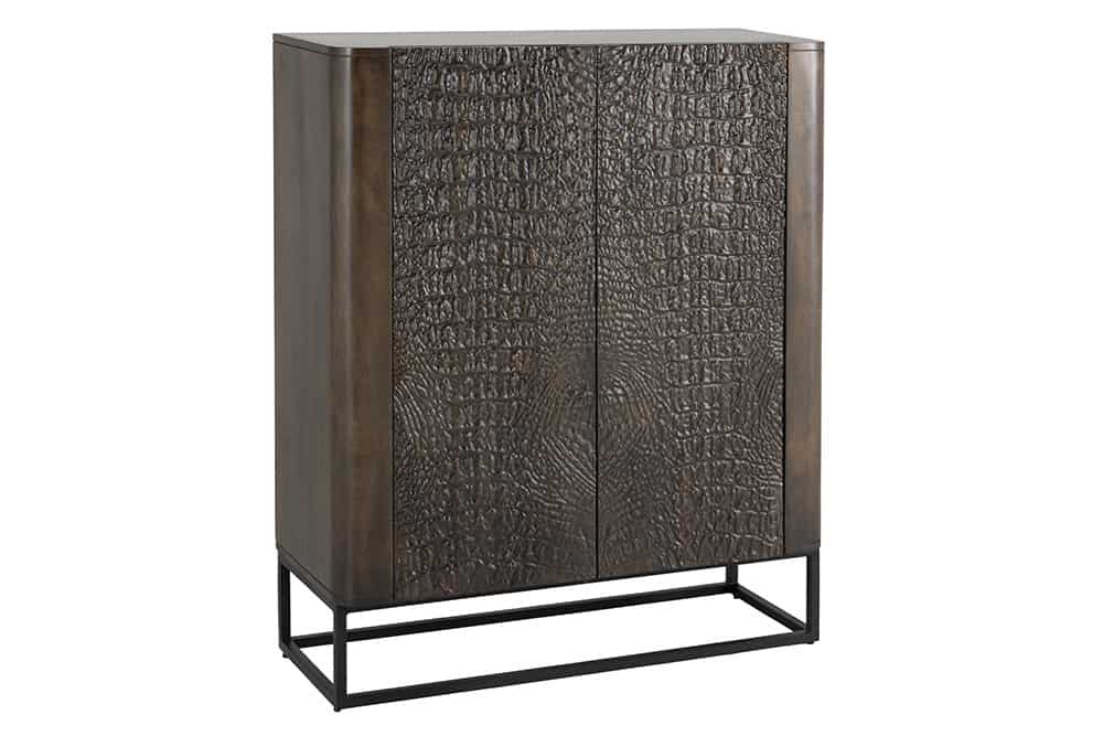 Handgefertigtes Highboard CROCO 120cm braun Mangoholz massiv 3D-Design