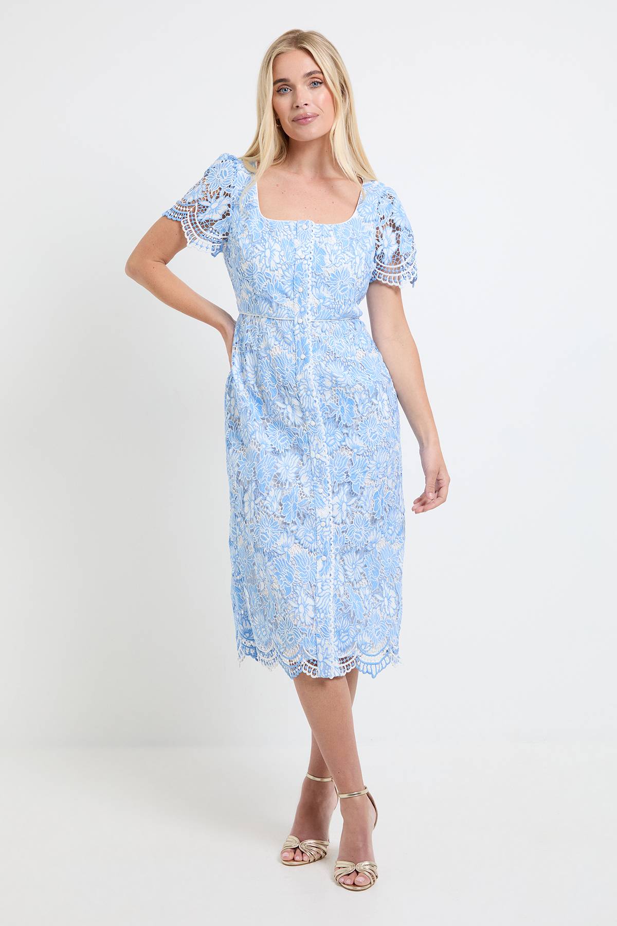 Wallis Robe Midi Boutonnée En Dentelle Contrastée Petite