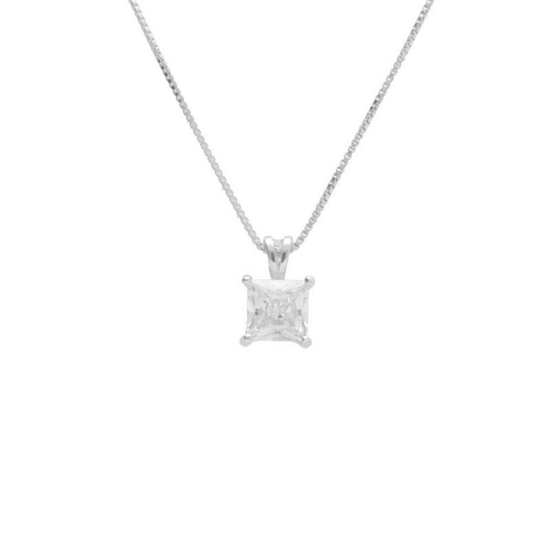 Collier Argent 925/000 Rhodié - Pendentif Solitaire Zirconiums