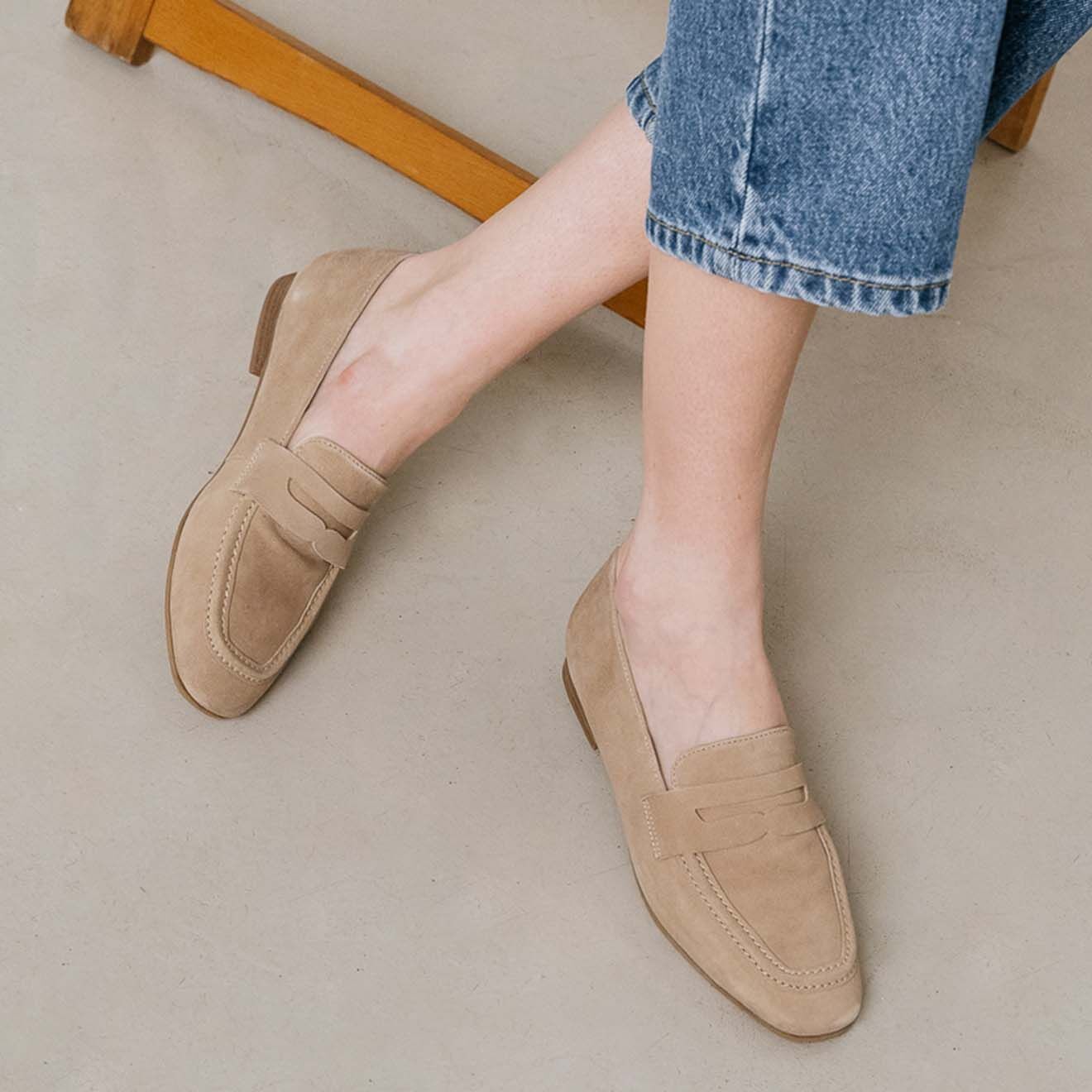 Jonak Mocassins en Velours de Cuir Aca beiges