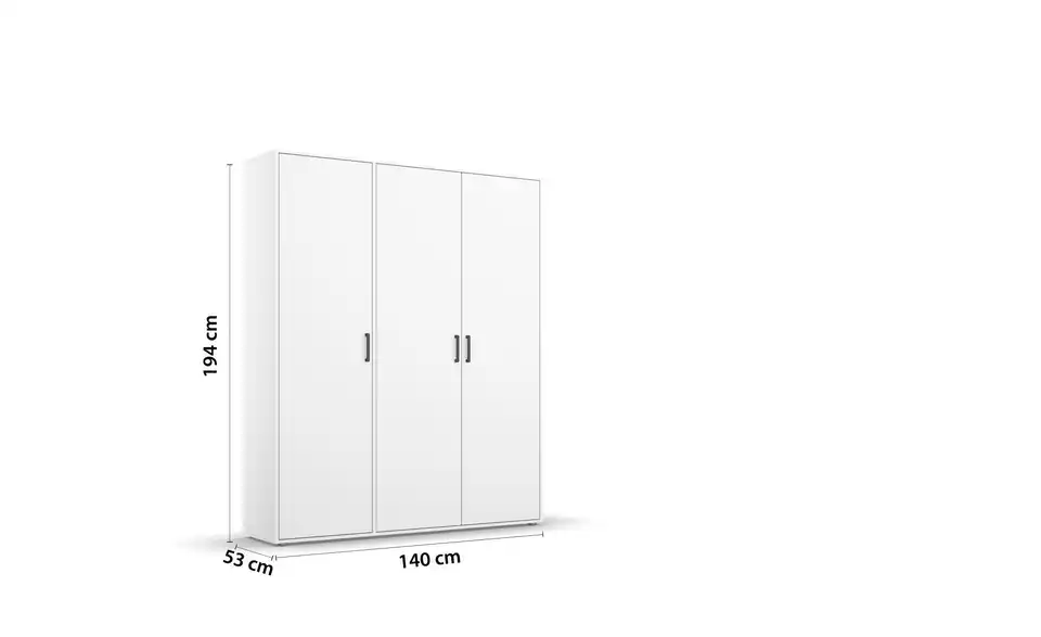Drehtürenschrank ohne Absetzung 140 cm 3 Stück
