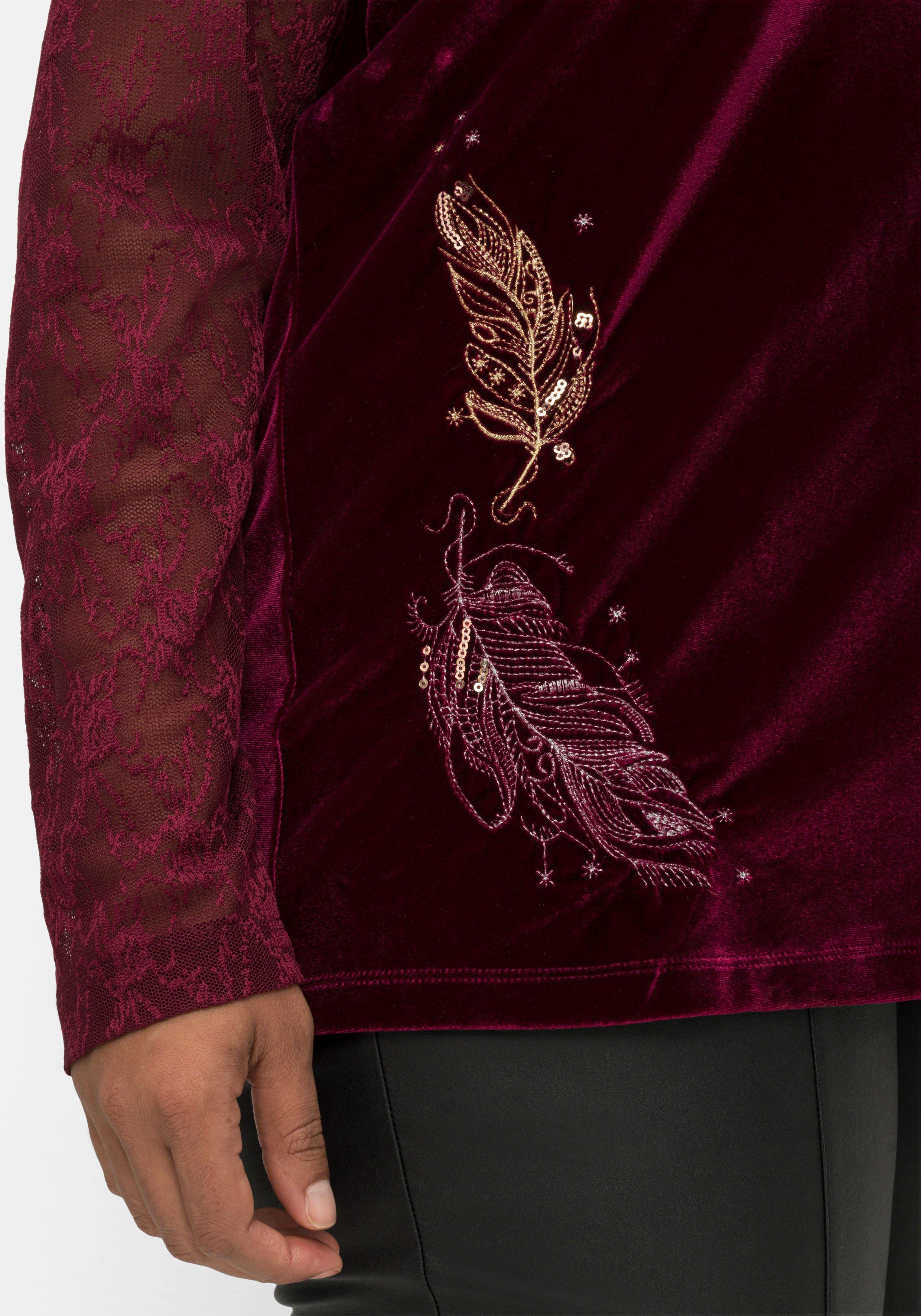 Langarmshirt mit Herzausschnitt, Spitze und Samt