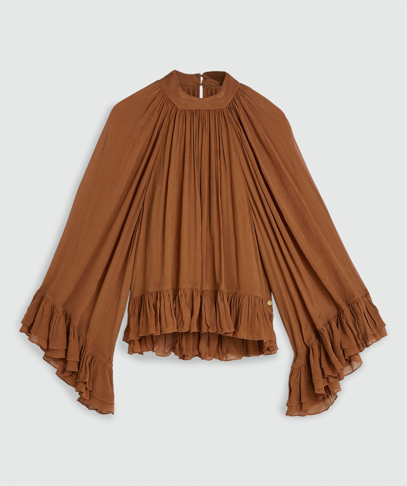 JV-OIVA oversized top met ruffle details - mocha brown