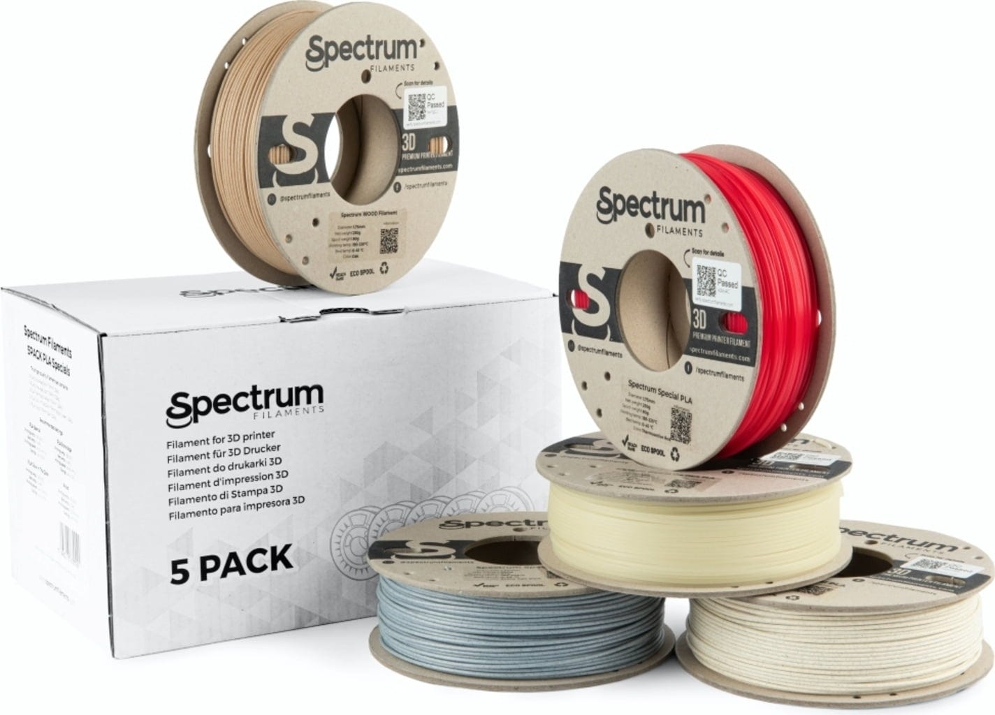 Spectrum  5er-Set PLA Specials, 1,75 mm (1.250 g)    Filamente auf ökologischen Pappspulen