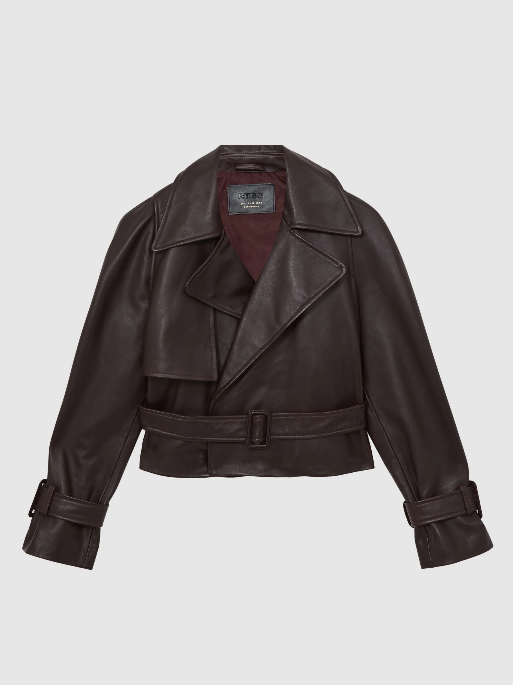 Reiss Bodie Leather Cropped Trench Jacket