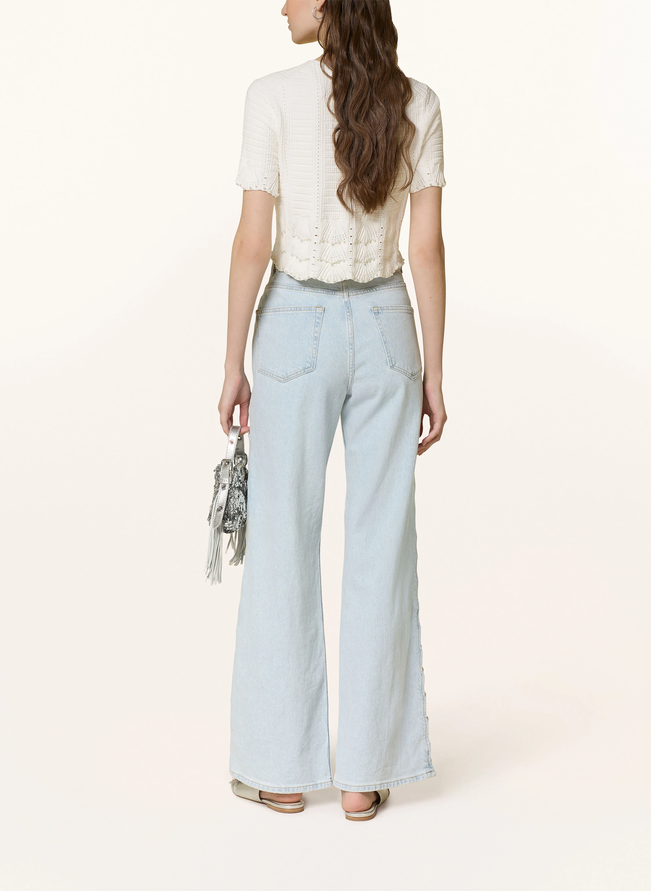 maje Cropped-Strickshirt mit Schmuckperlen