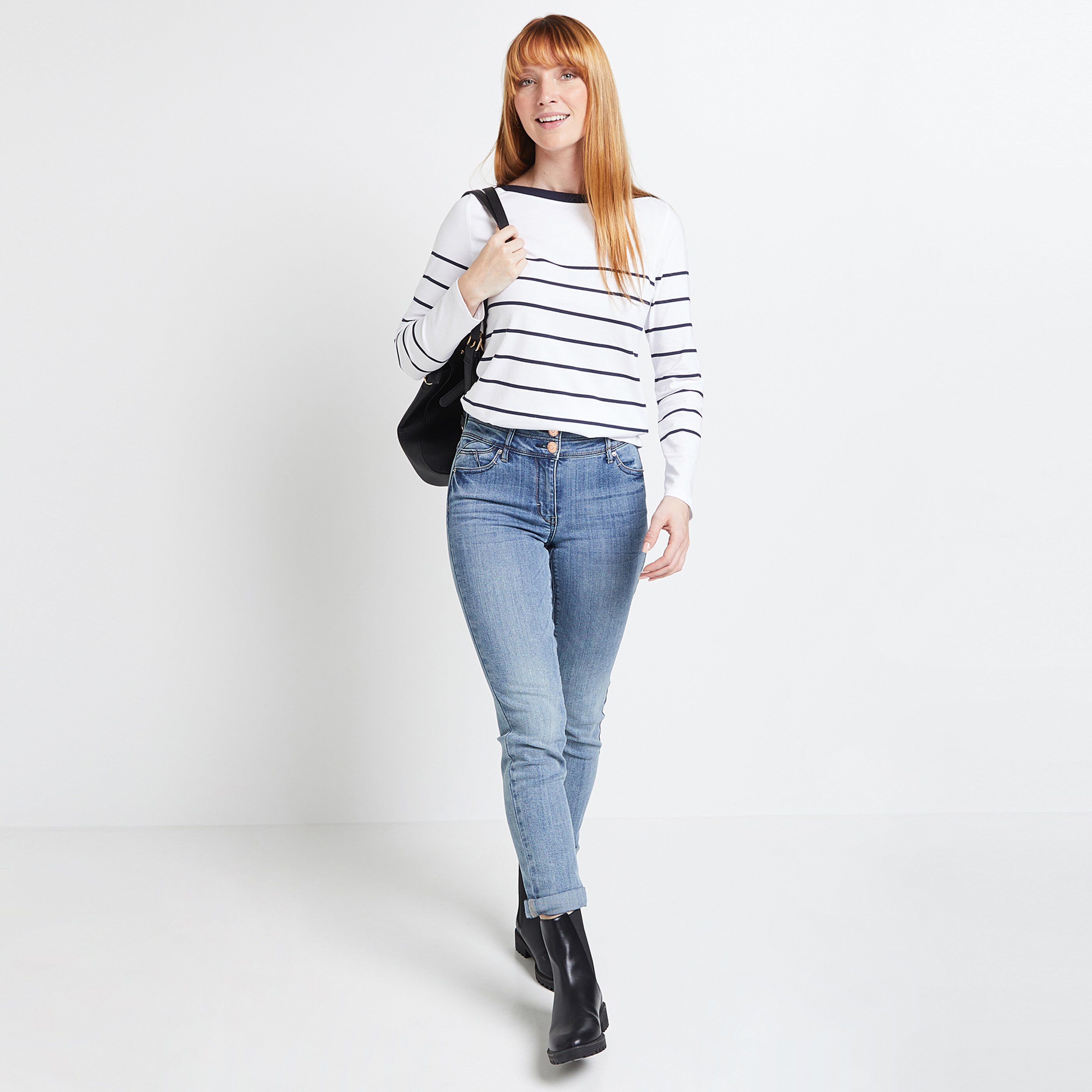 T-shirt col bateau rayé femme - BLANC