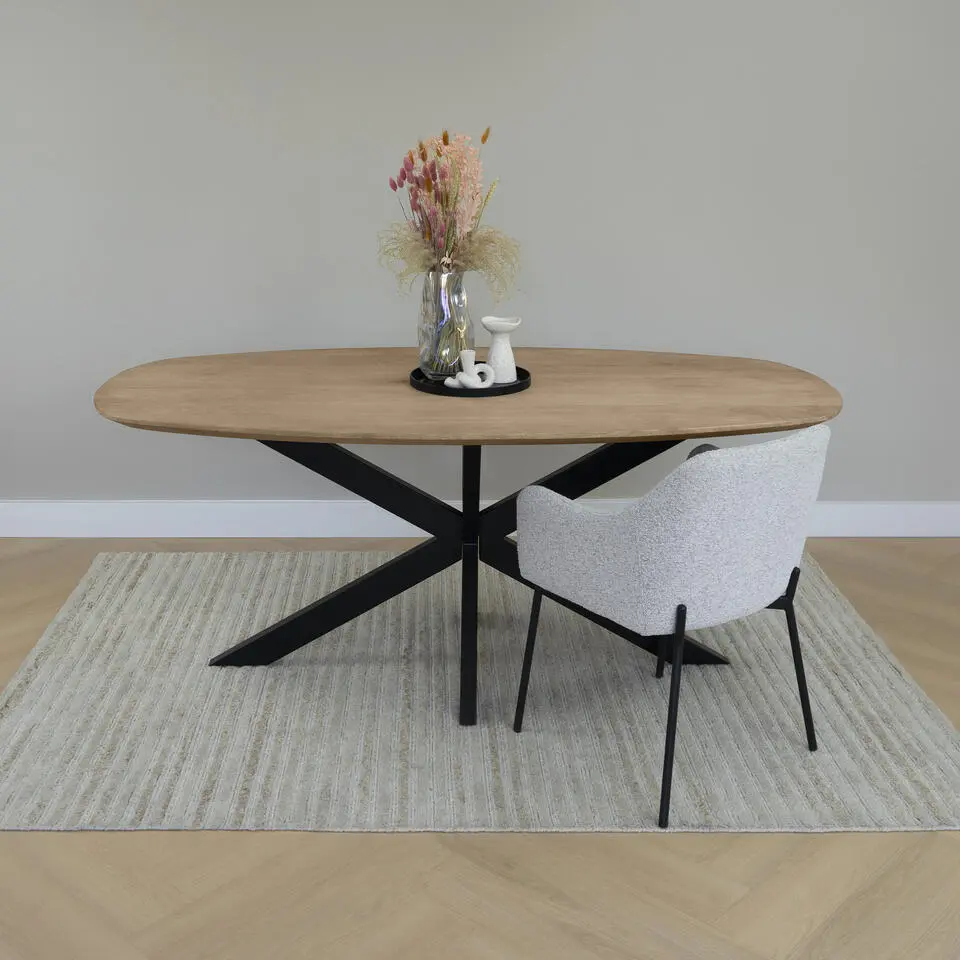 QUVIO Eettafel Sofia– Deens ovaal – 180x90 cm – Kruispoot – Naturel