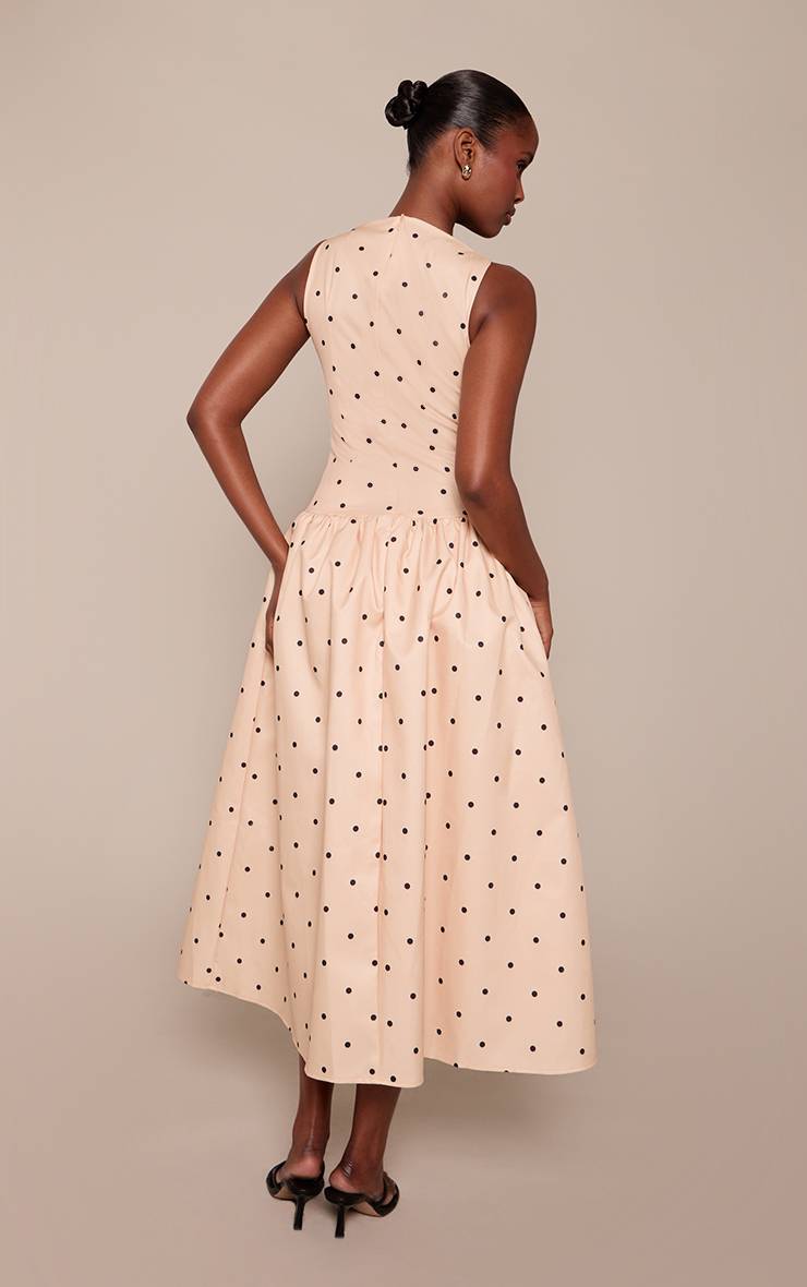 Jaune Robe Midi À Taille Basse Et Pois Citron