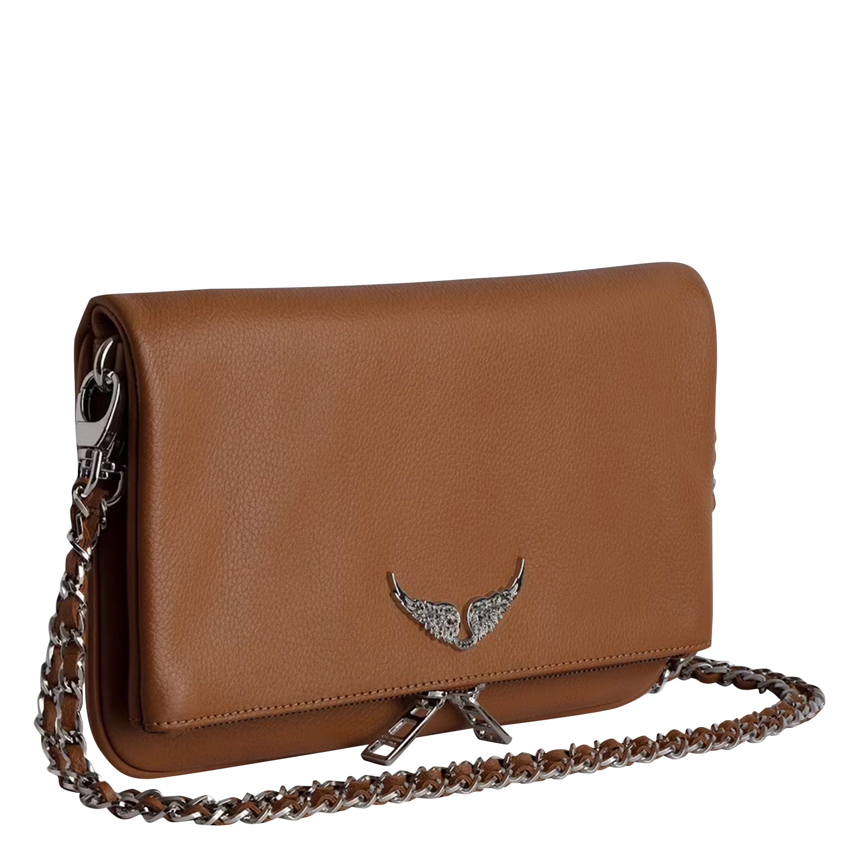 ROCK - Pochette en cuir chaînes en métal | Marron