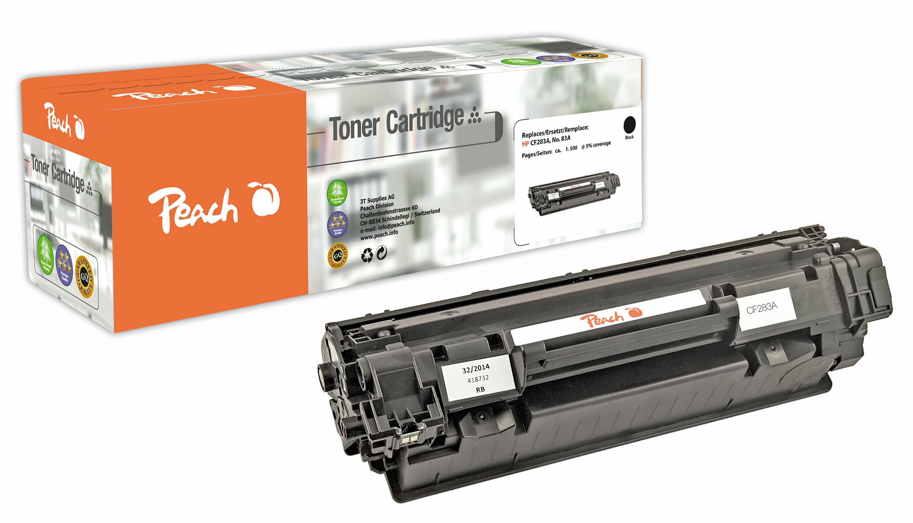 Peach HP 83 A Toner bk ersetzt HP No. 83A, CF283A für z.B. HP LaserJet Pro MFP M 125 nw, HP LaserJet Pro MFP M 120, HP LaserJet Pro MFP M 125 a (wiederaufbereitet)