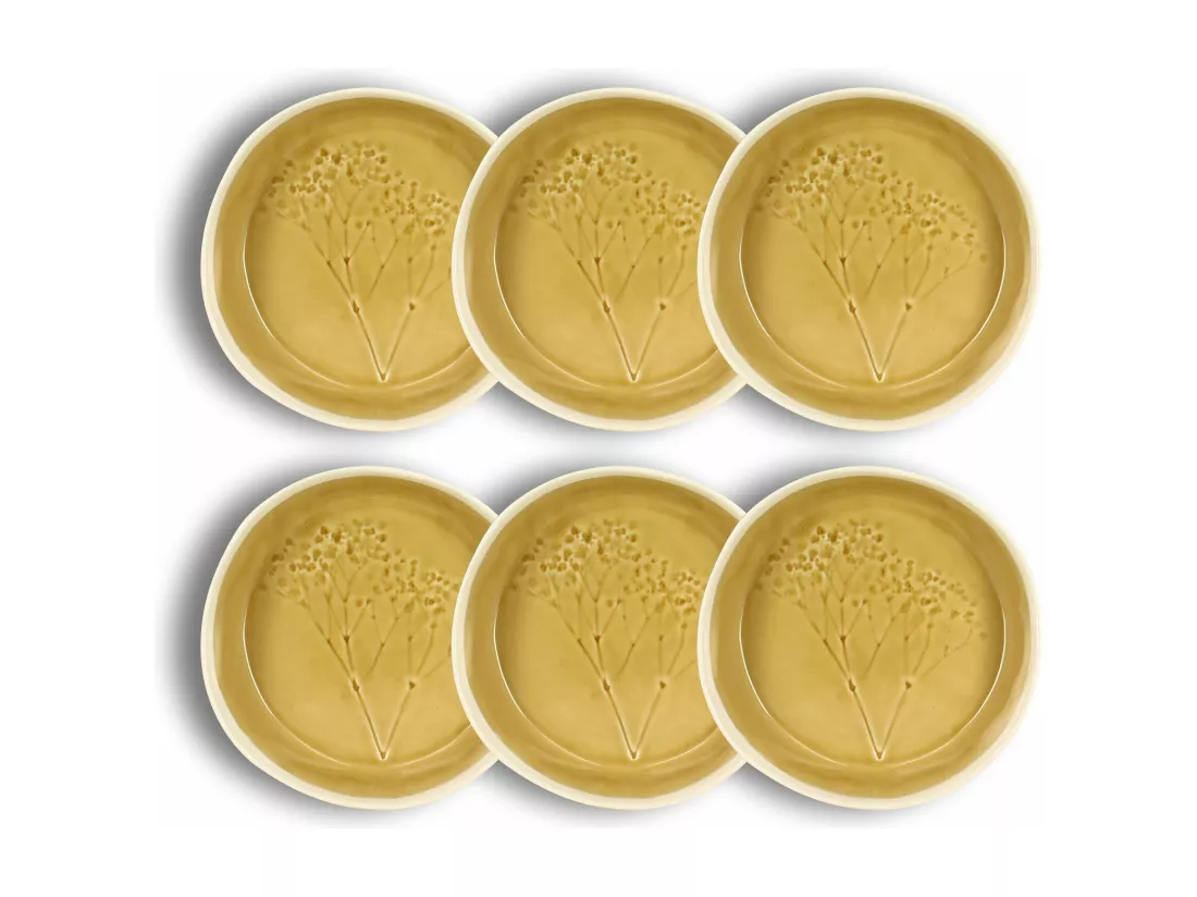 Ogo Living - Lot 6 Assiettes Coupe Fle 19.5cm En Gres Moutarde