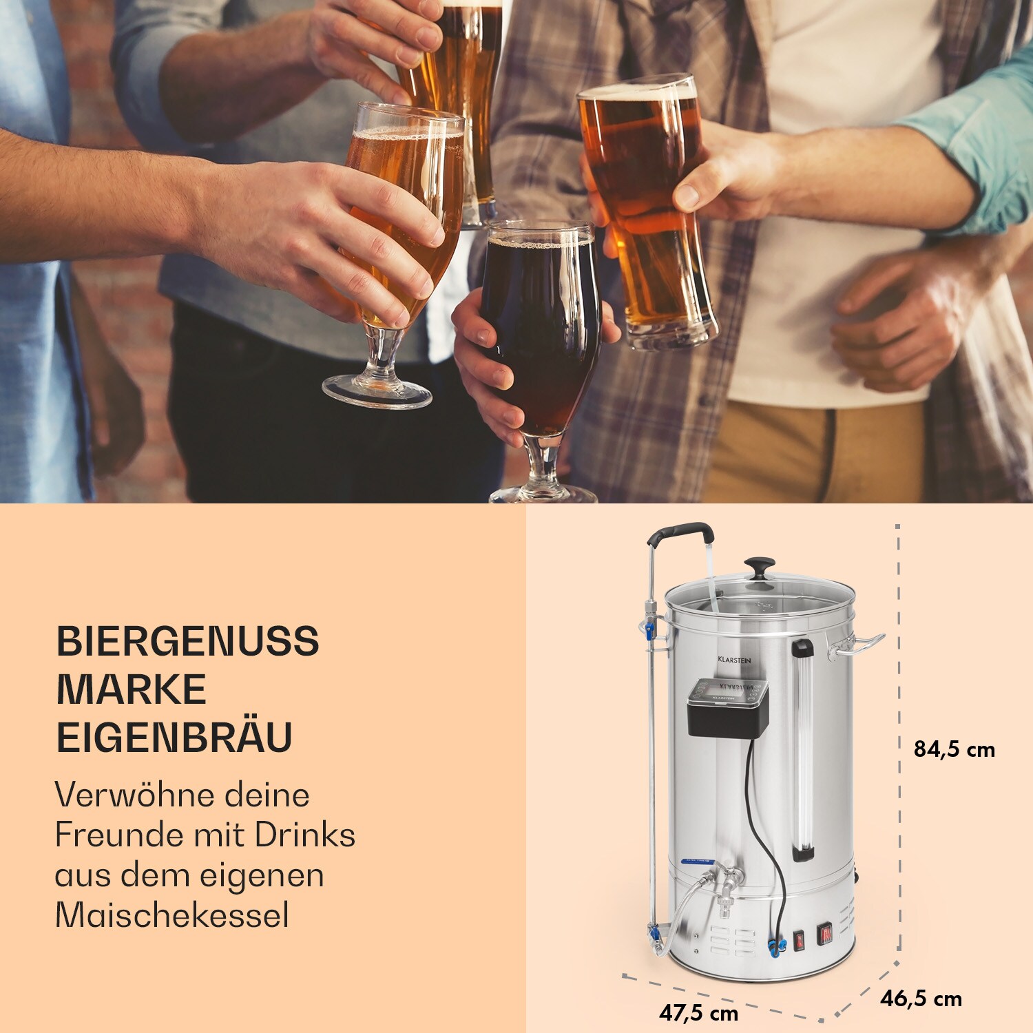 Brauheld Smart 45 Maischekessel 2500W 45L 100°C Umwälzpumpe Edelstahl Edelstahl 45 Liter