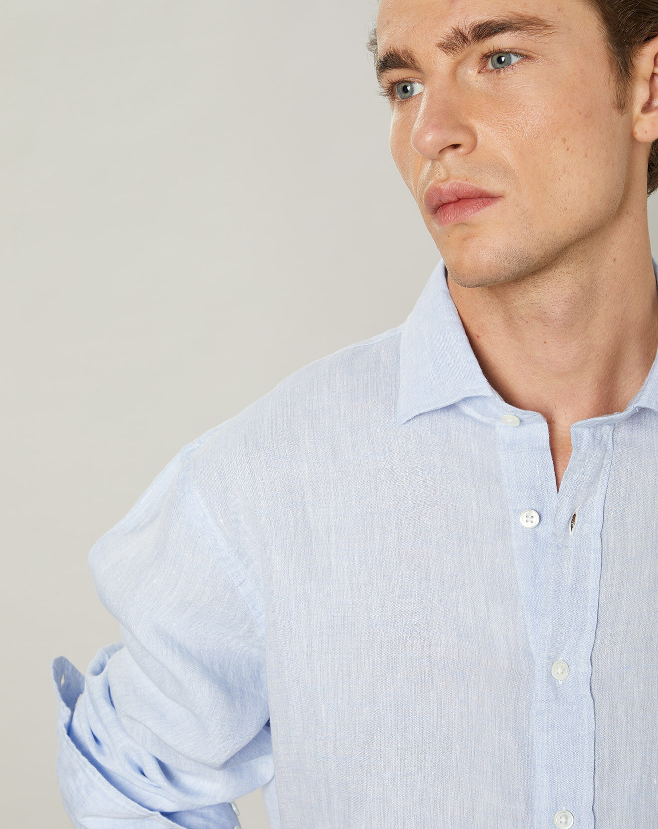 Hartford Chemise regular 100% Lin Paul bleu ciel