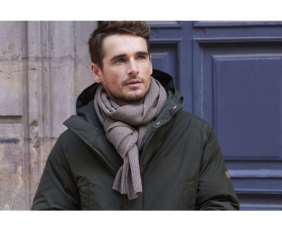 Écharpe Laine Homme Gris Taupe Chiné