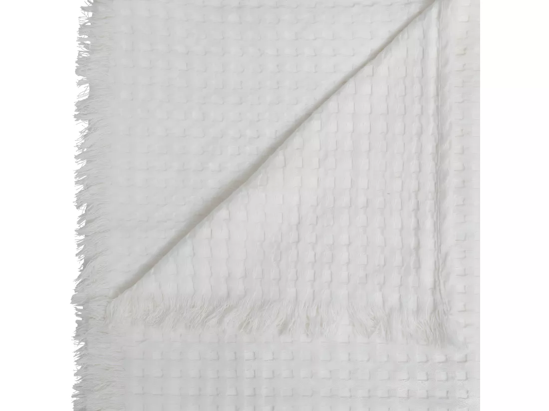 Jeté de lit en coton Blanc nid d'abeille avec franges 130 x 180 cm
