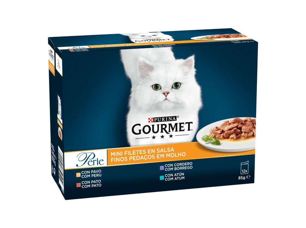 COMIDA HÚMIDA PARA GATO GOURMET PERLE PEDAÇOS EM MOLHO 12X85G