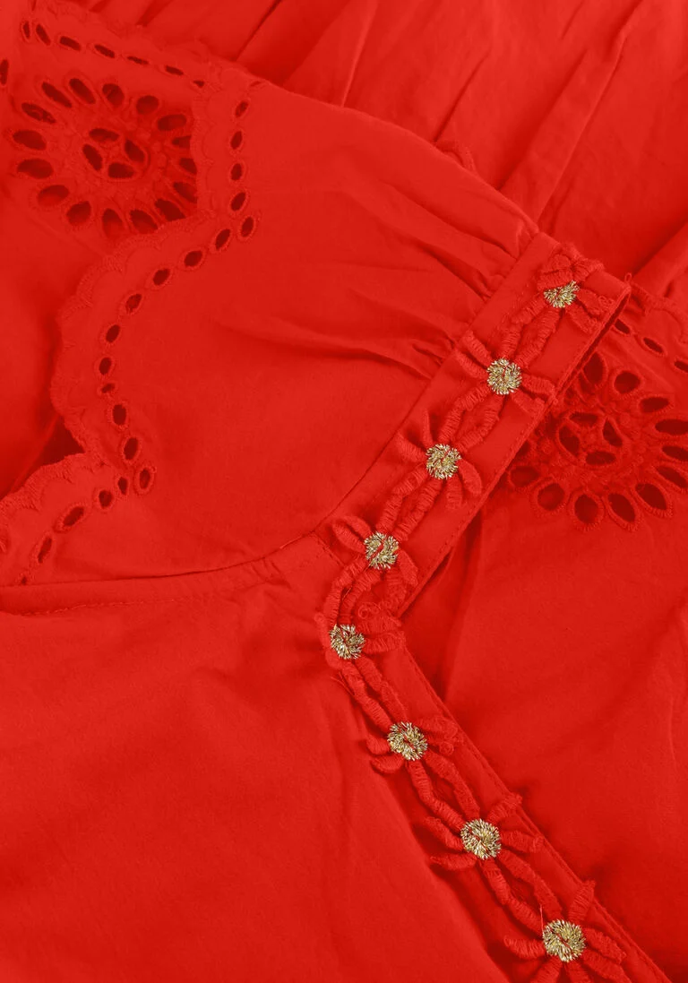 SCOTCH & SODA rode scotch & soda midi jurk layered midi broderie anglaise dress