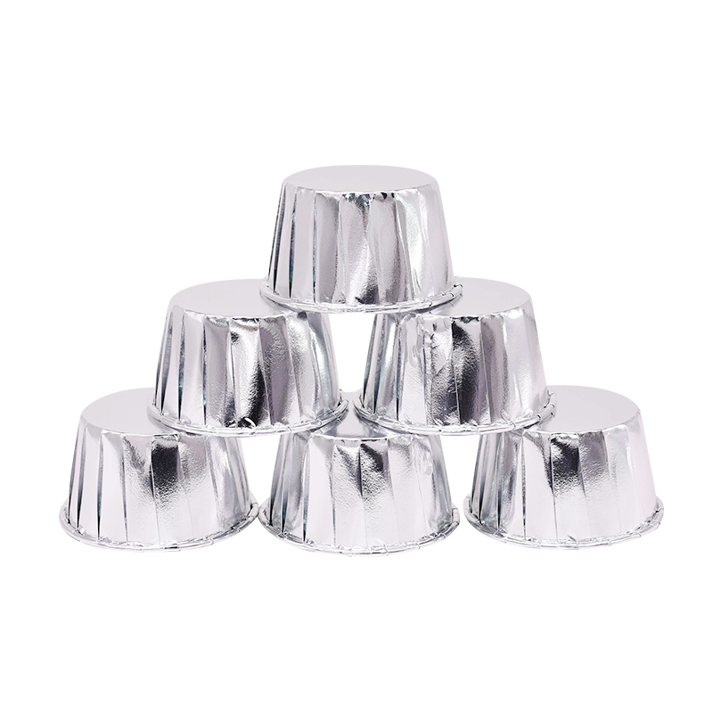 (50er Set) Mini Einweg Cupcake Förmchen Muffin Form Aluminiumfolie Backform - Silber