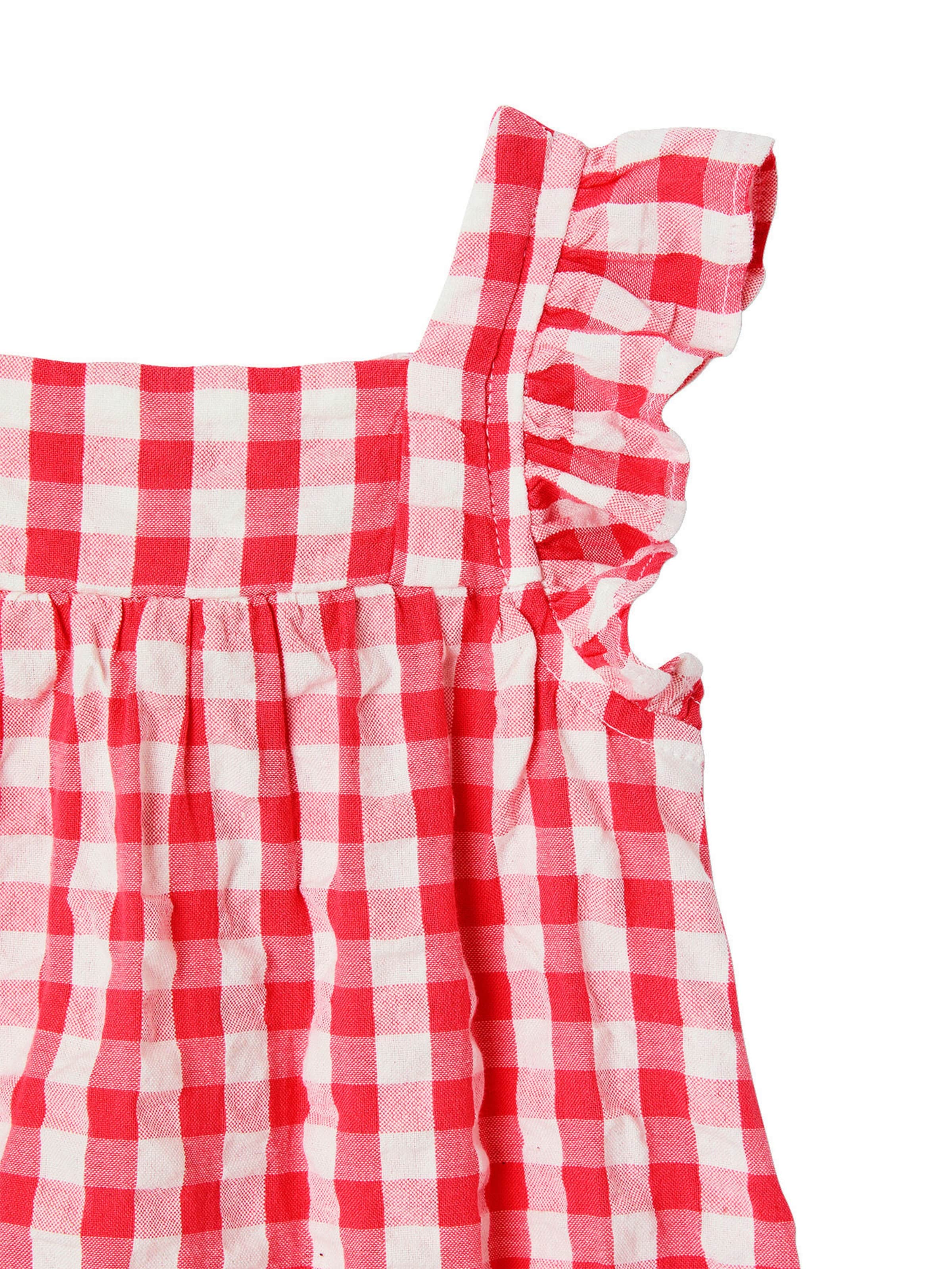 Vertbaudet Ärmelloser Baby Kurzoverall mit Vichykaro himbeer