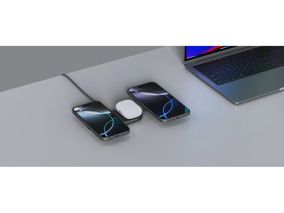 (15W) MagFusionC 3in1 MagSafe Qi2 Wireless Charger Faltbare Ladestation für iPhone / Apple Watch / Airpods (LC-MC314) - Grau