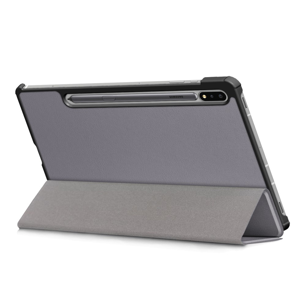 Samsung Galaxy Tab S8 / Tab S7 Leder Tasche Smart Case Hülle   S-Pen Halterung - Grau / Schwarz