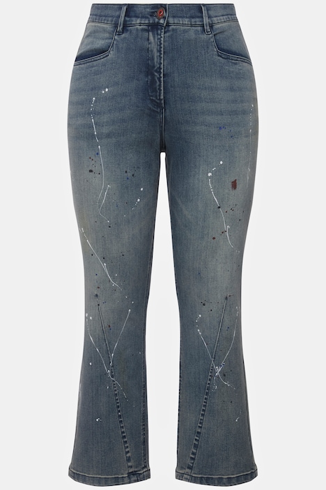 Jeans Mandy, Farbspritzer, Ziernaht, weites Bein