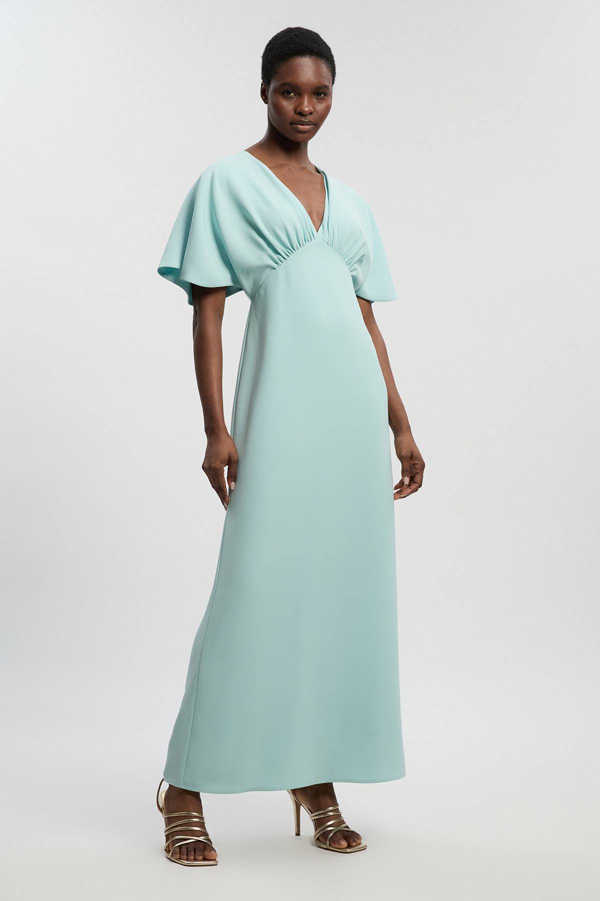 KarenMillen Robe Longue Petite Taille À Manches Cascade Coupe Ajustée Fluide