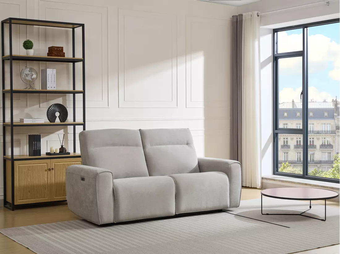 Canapé 3 places relax électrique en tissu gris LORGITA