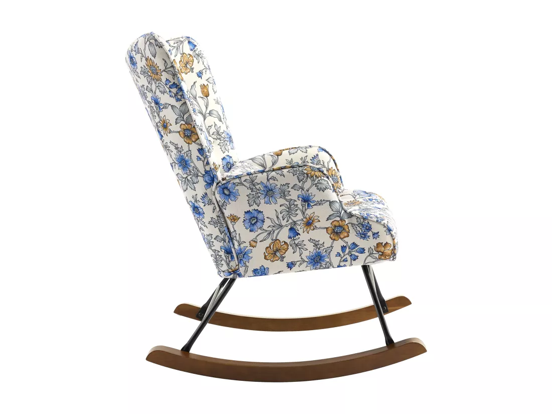 Fauteuil à bascule en velours avec construction métallique et en bois pour une expérience de chambre confortable