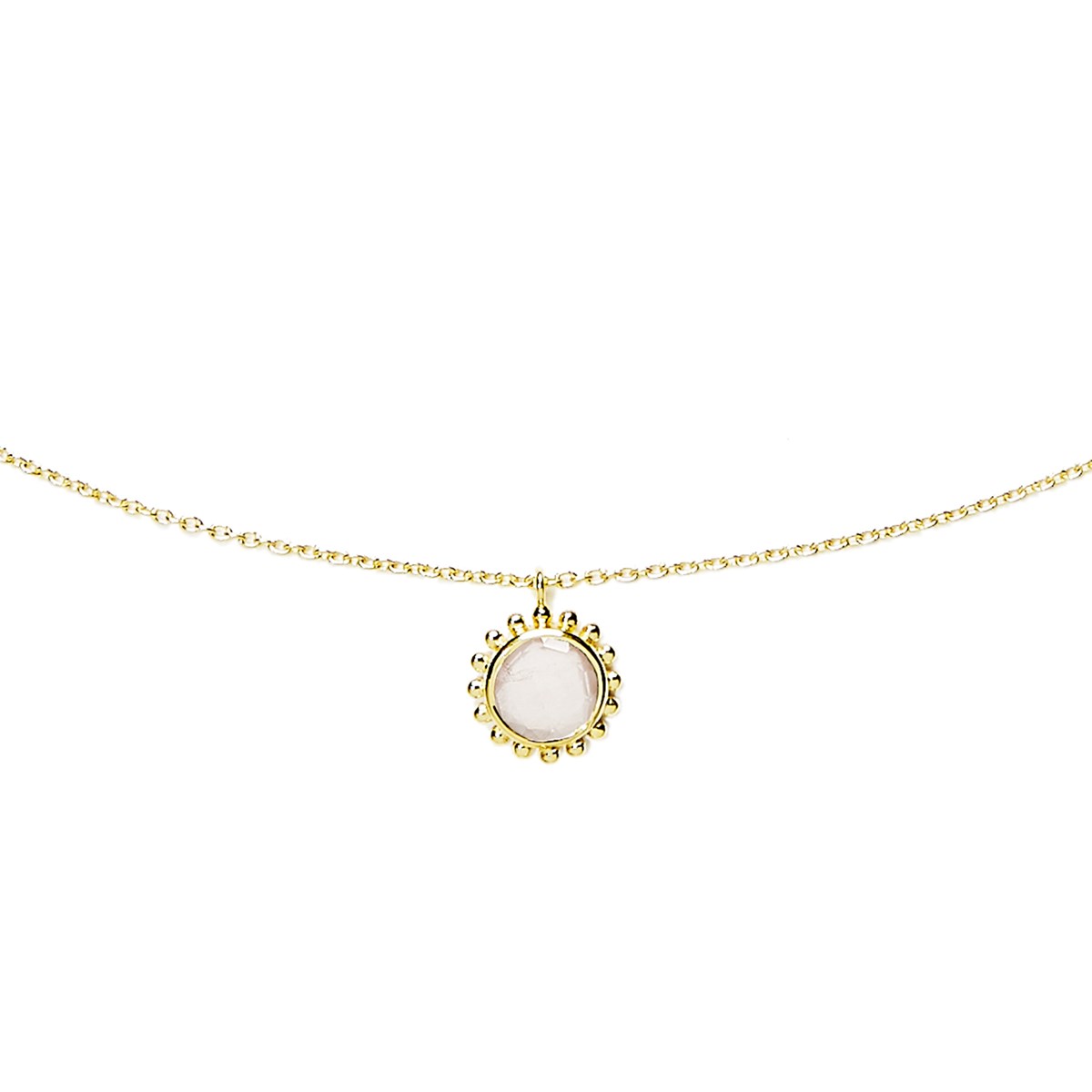 Collier Surya Grand Soleil et Quartz Rose